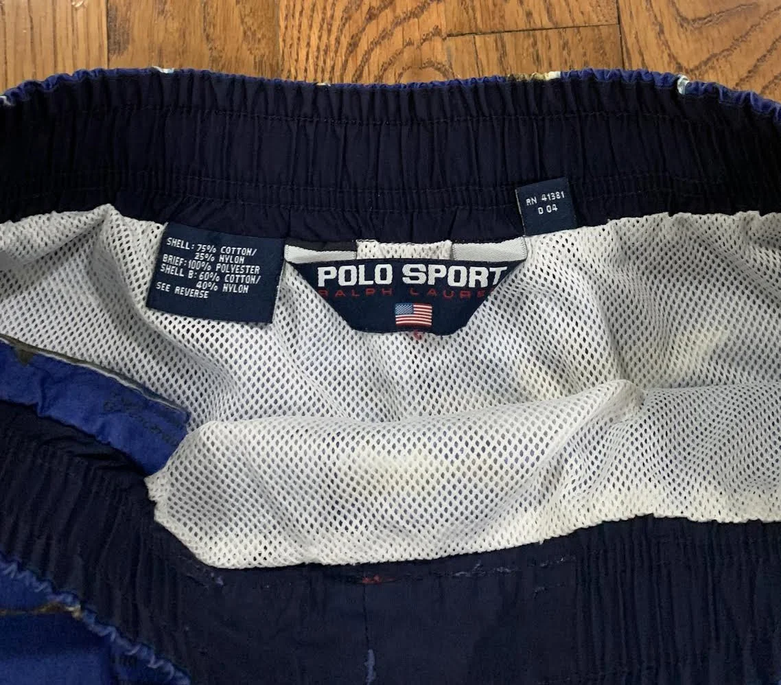 Vintage Polo Sport Ralph Lauren Shark Print Swimming Trunks (Size